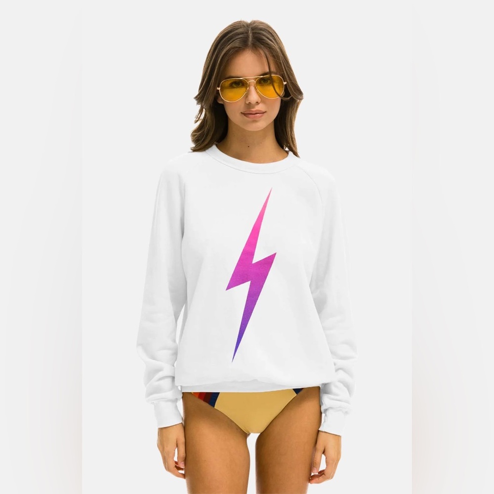 AVIATOR NATION White Pullover Sweatshirt Ombré Lightning Bolt Women’s XL